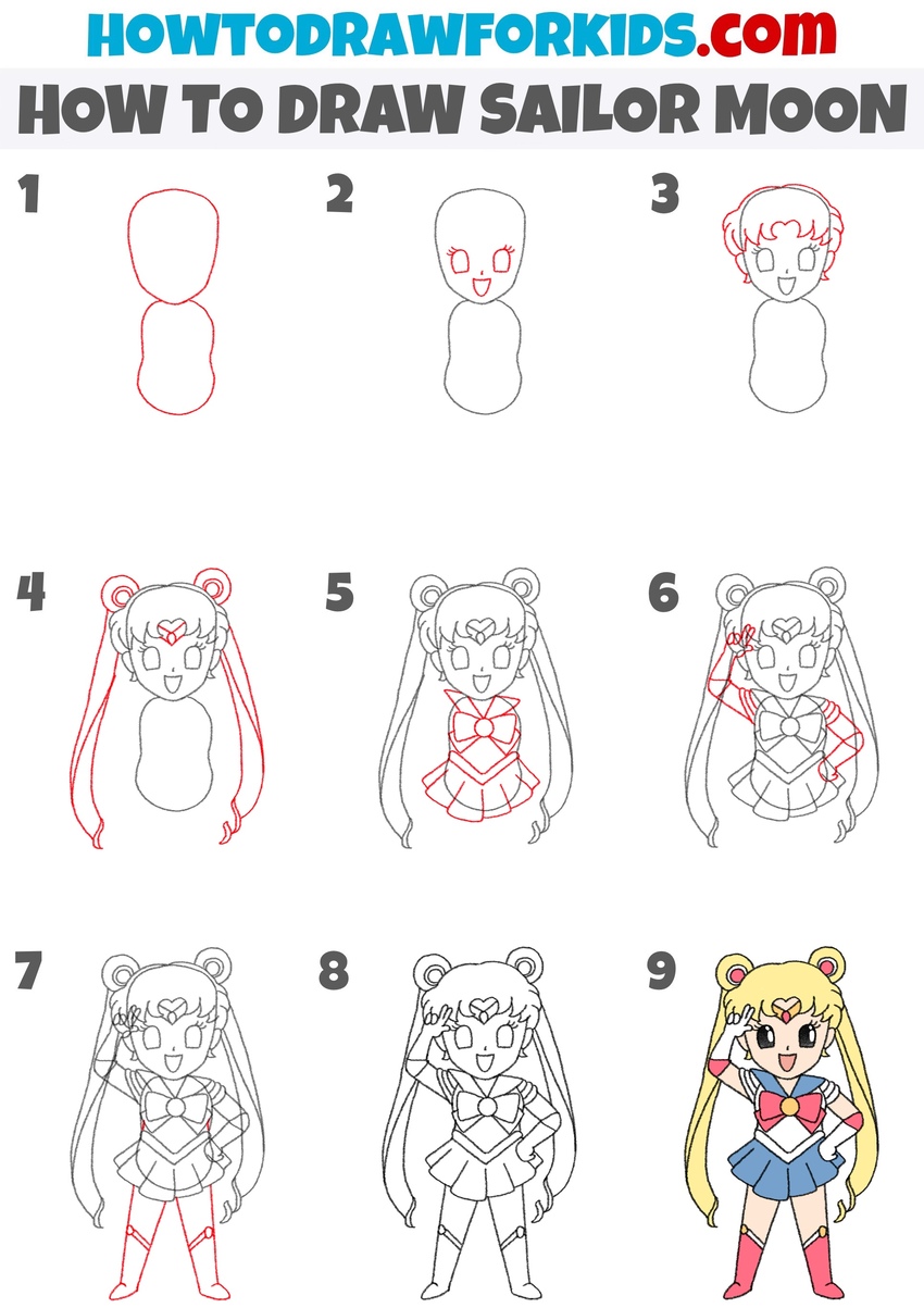 How to draw Sailor Moon step by step