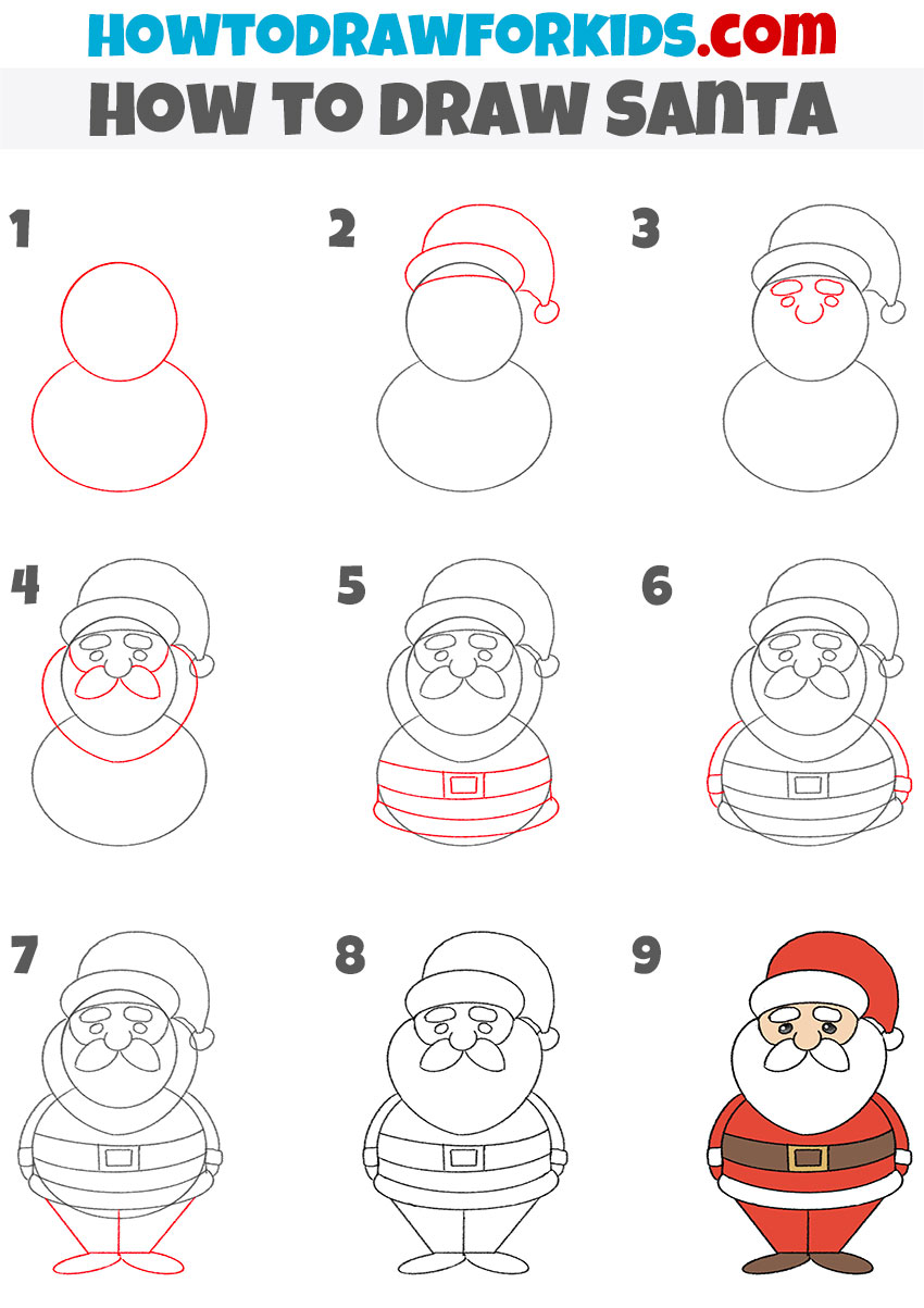 how to draw santa step by step