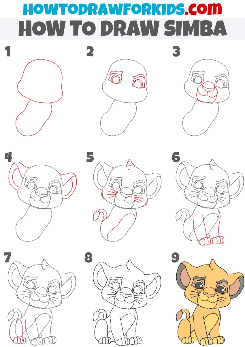 How to draw Simba step by step