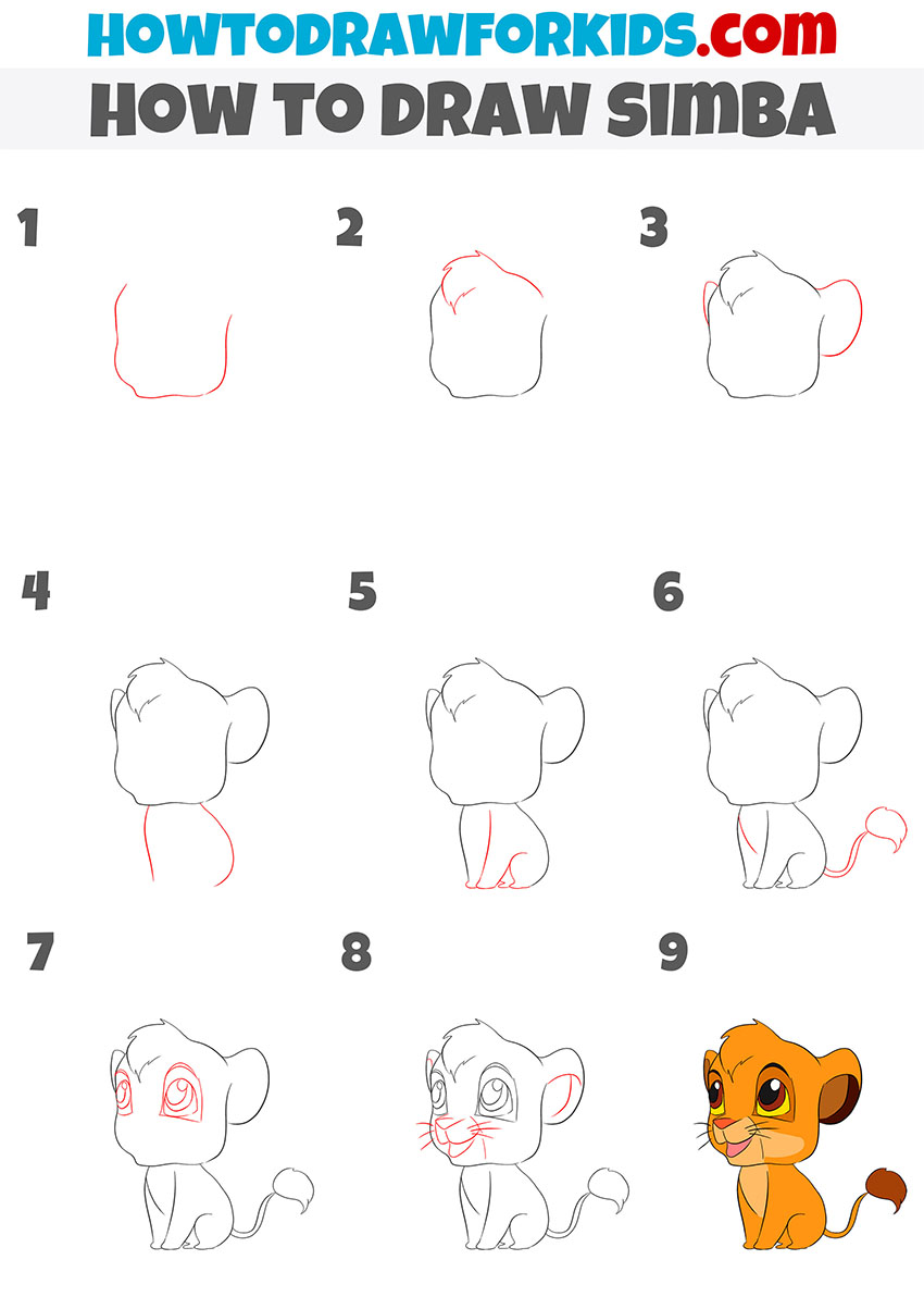 how to draw simba step by step