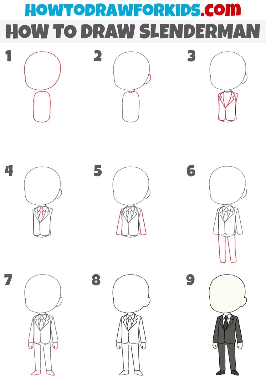 How to draw Slenderman step by step