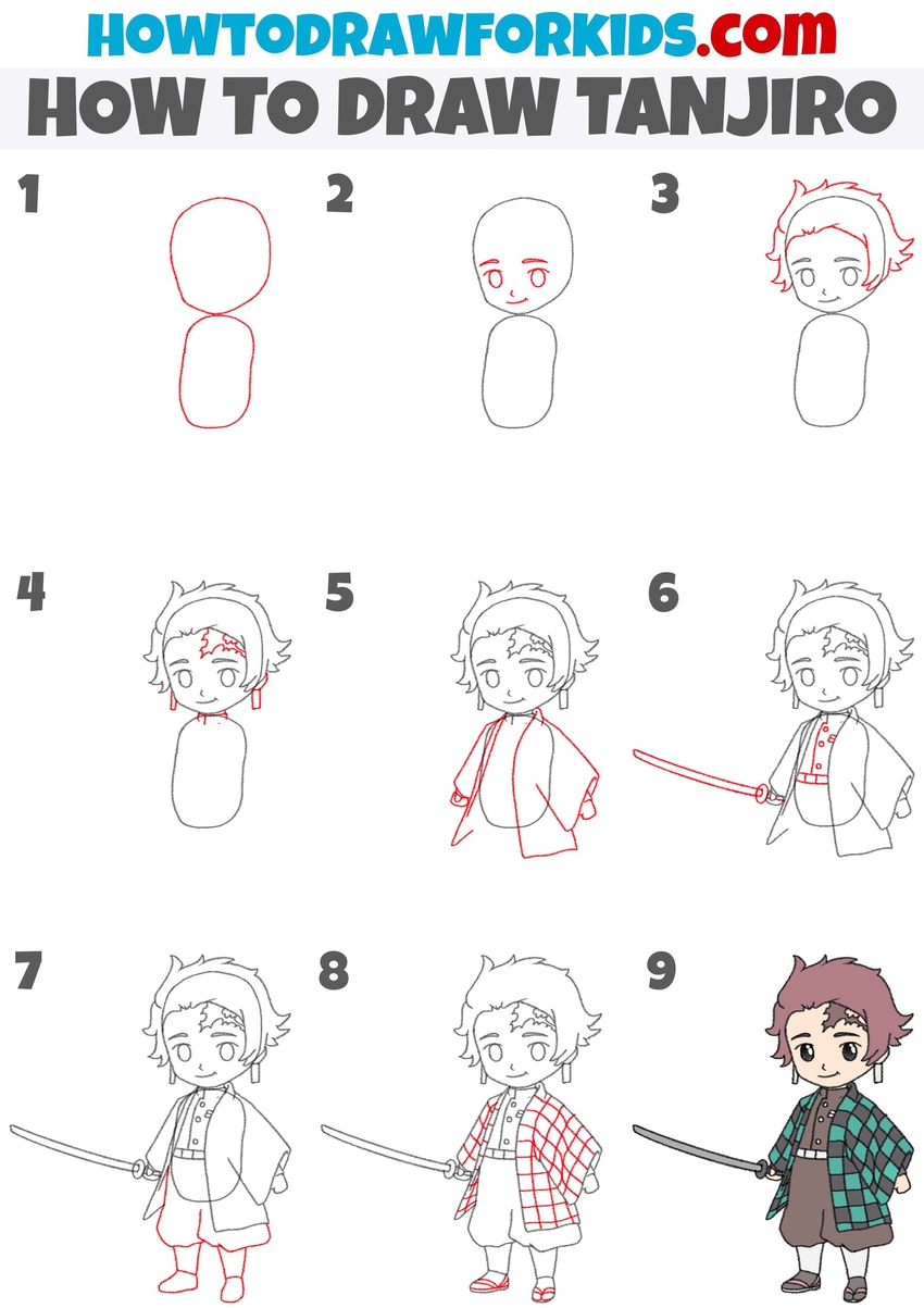 How to draw Tanjiro step by step