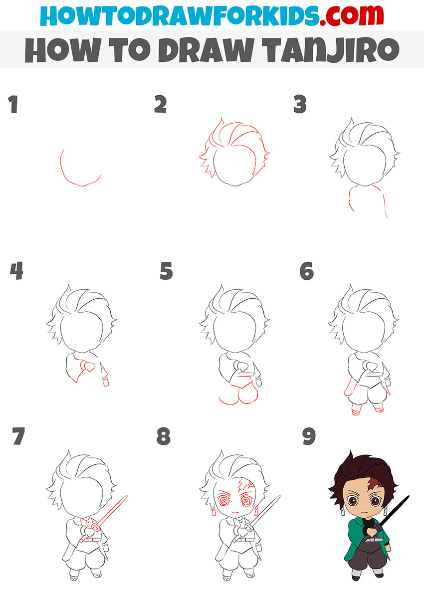 how to draw tanjiro step by step