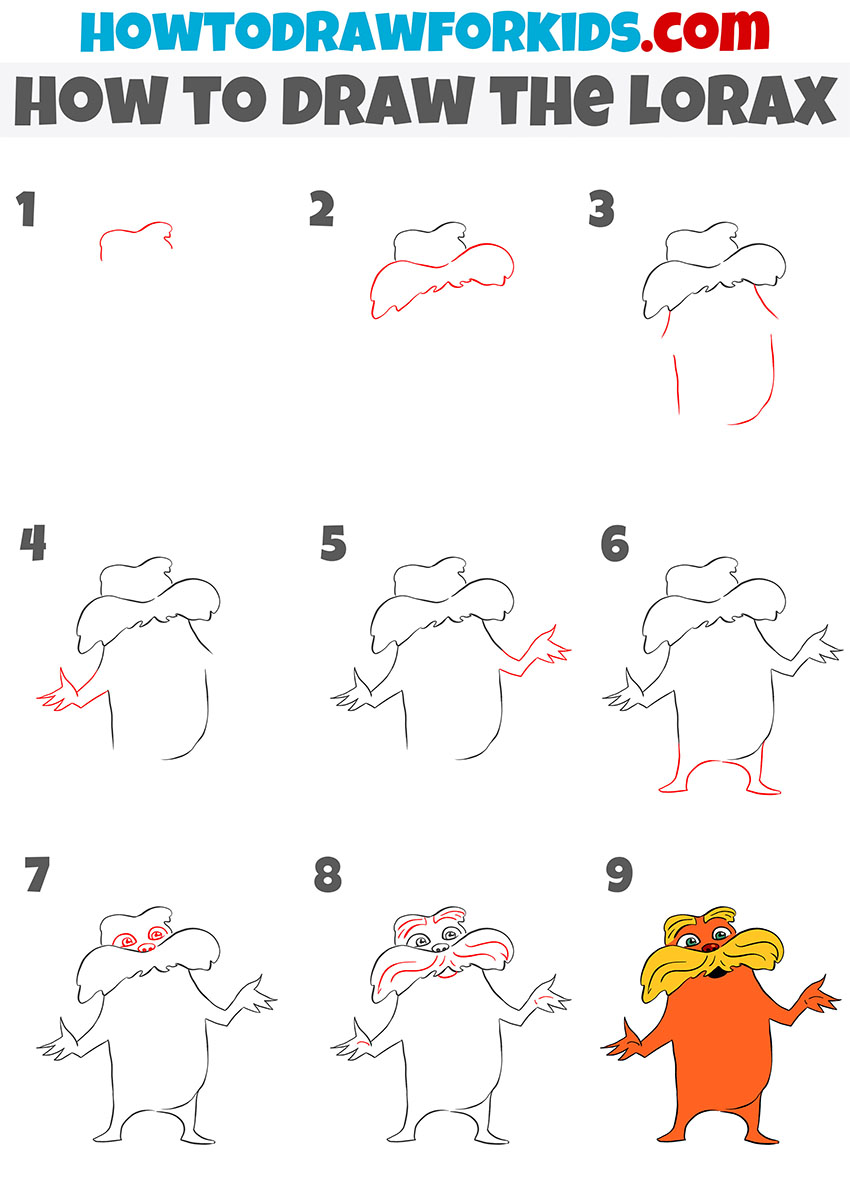 how to draw the lorax step by step