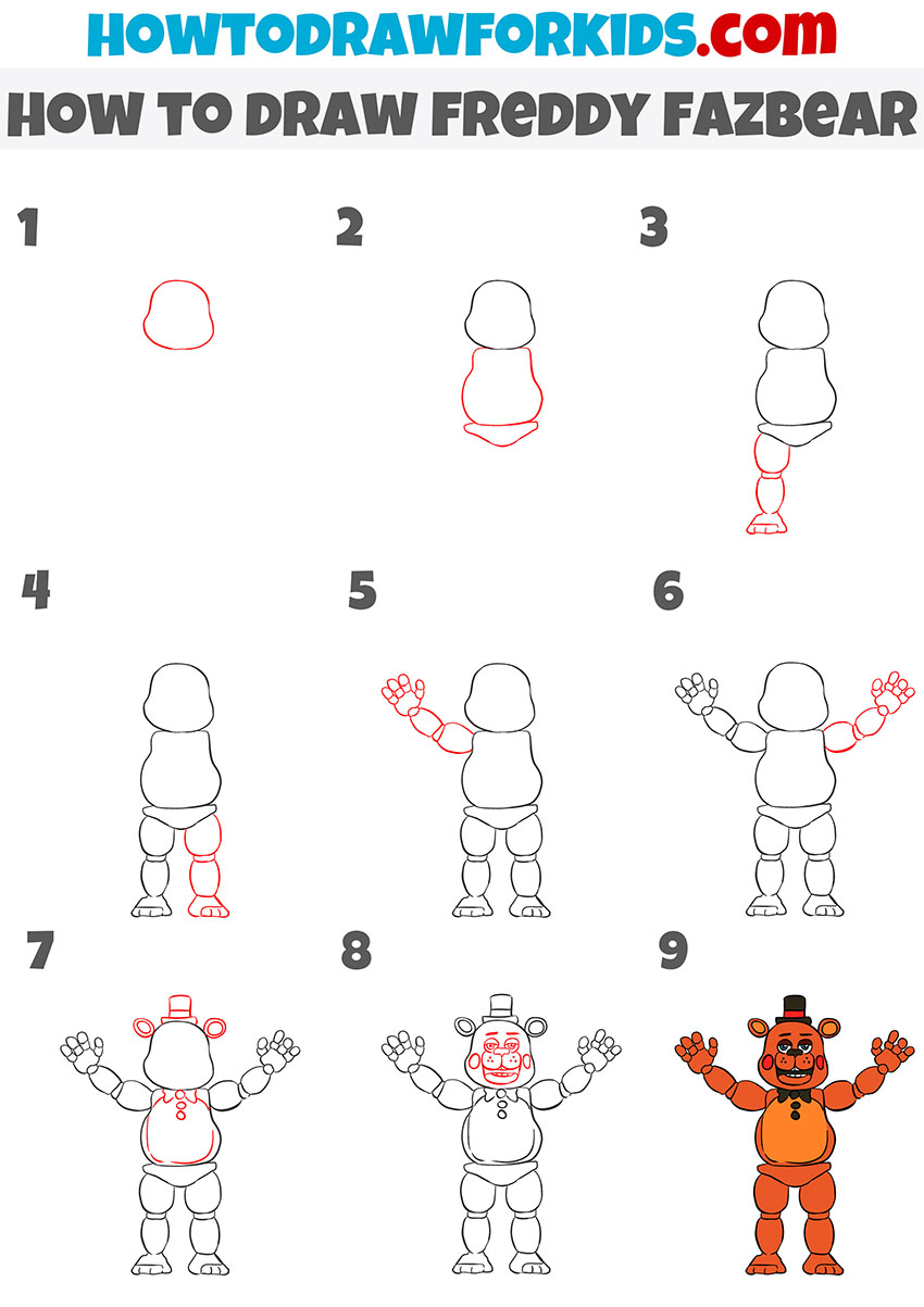 Simple freddy fazbear drawing tutorial