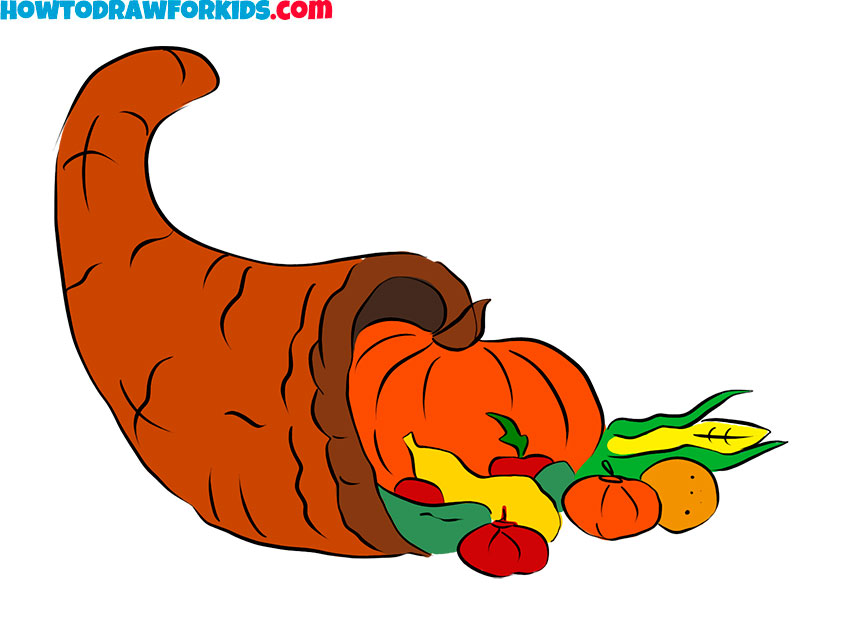 How To Draw A Cornucopia Easy Drawing Tutorial For Kids