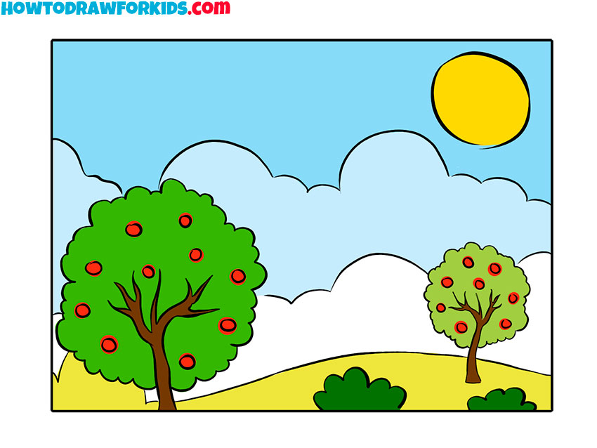 easy drawing of landscape scenery