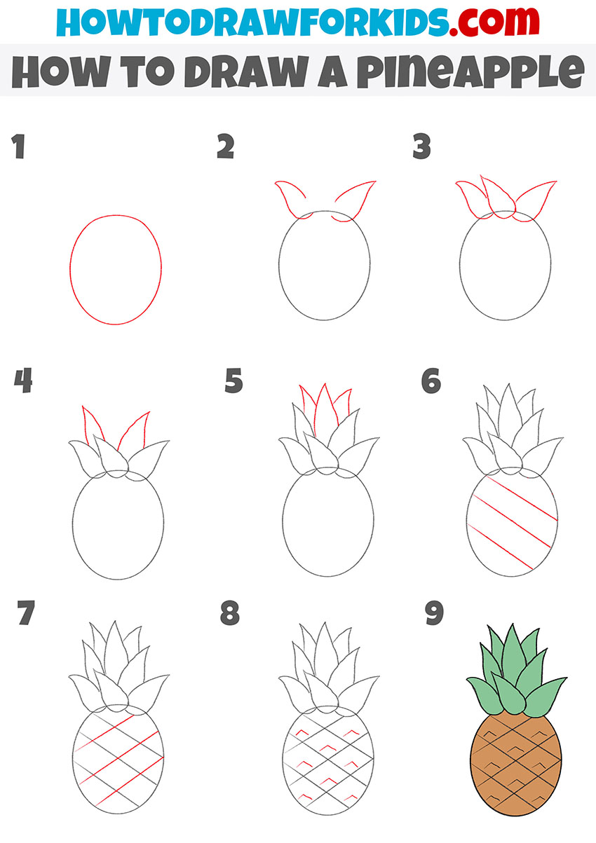How to Draw a Pineapple - Easy Drawing Tutorial For Kids