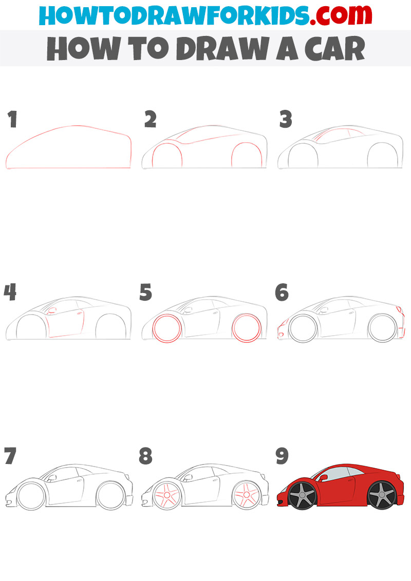cartoon sports car drawing tutorial