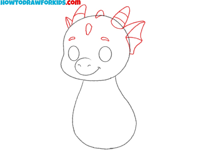 Illustrate the horns, ears, and small spikes