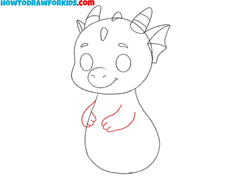Sketch the short arms and fingers