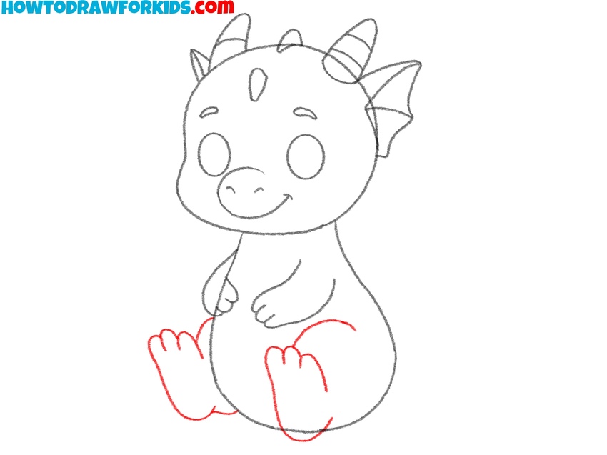 Illustrate the rounded legs and toes
