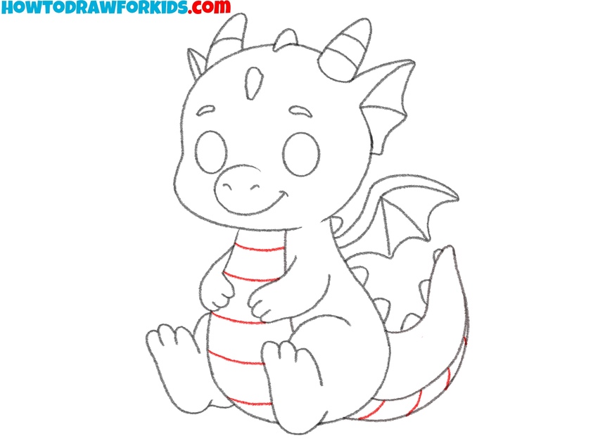 Draw the lines on the baby dragon’s belly