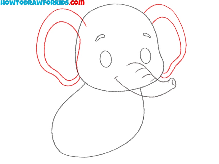 Draw the baby elephant’s wide ears