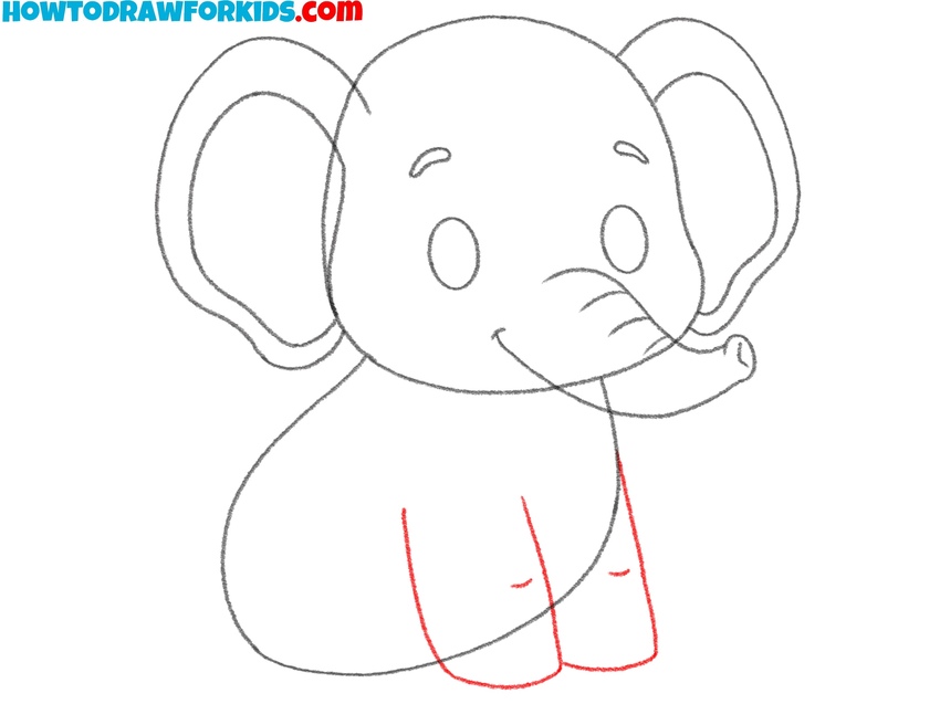 Sketch the short front limbs