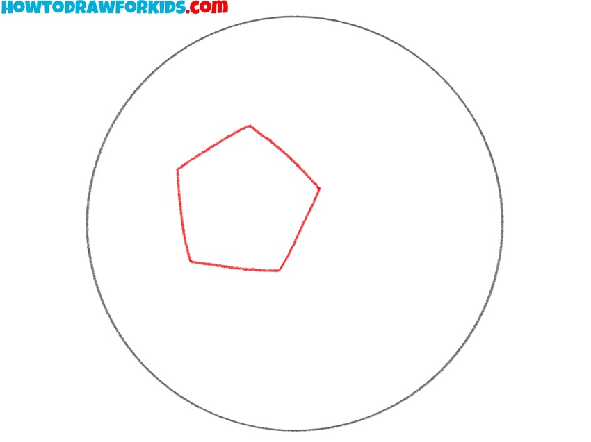 Draw the center pentagon of the ball
