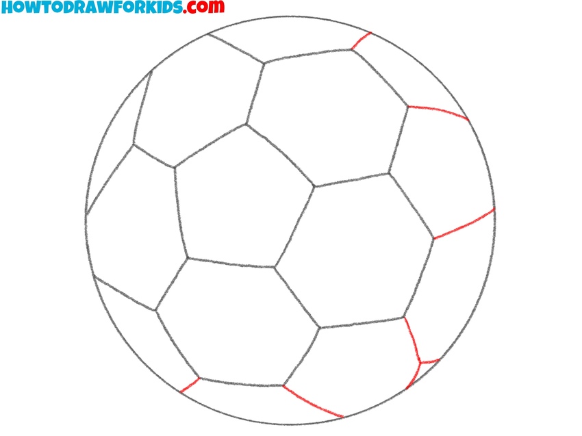 Draw the last panel shapes of the ball