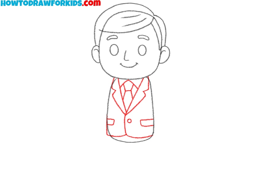 Draw the jacket and tie of the banker