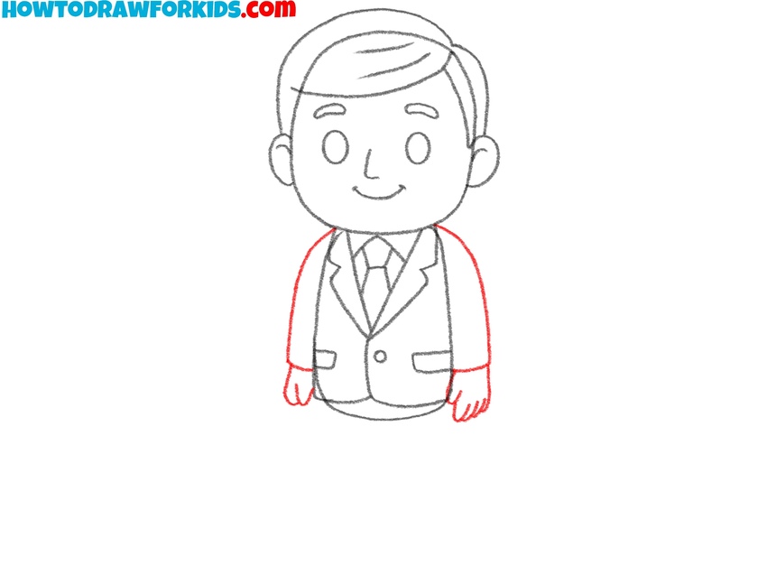 Sketch the jacket sleeves and hands