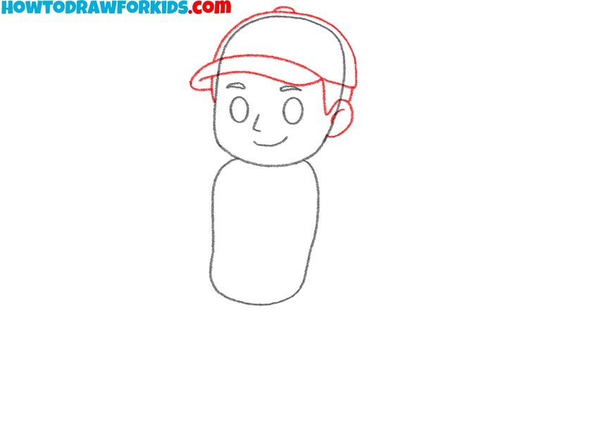 Add the helmet or cap, ears, and hair