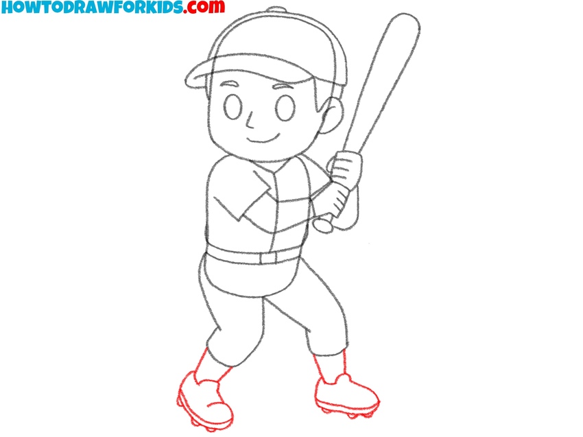 Draw the baseball socks and cleats