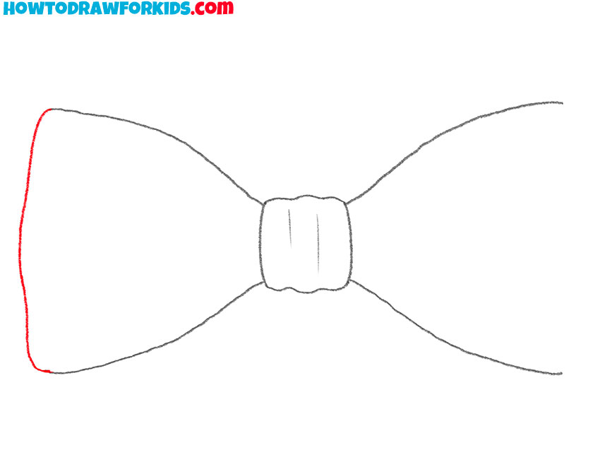 Draw the side edge of the left bow section