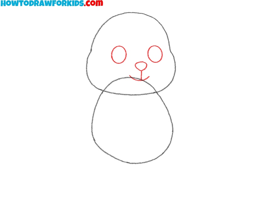 Sketch the bear’s eyes, nose, and mouth