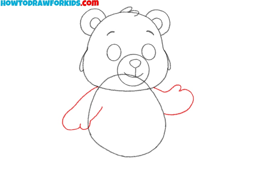 Sketch the upper limbs of the Care Bear