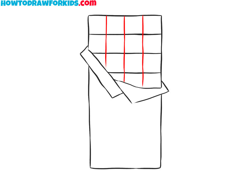 Draw vertical lines on the chocolate bar