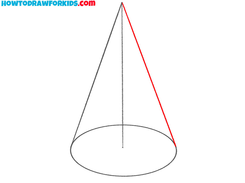 Draw the second slanted side of the cone
