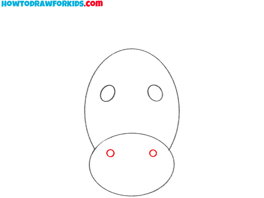 Sketch the nostrils on the muzzle