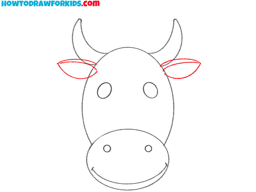 Sketch the ears below the horns