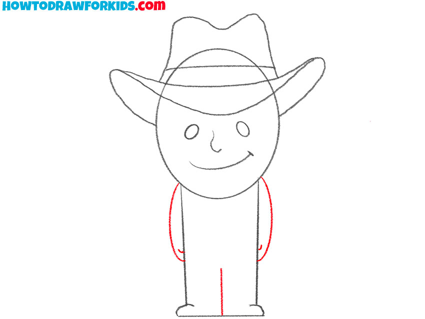 Sketch the cowboy’s arms and legs