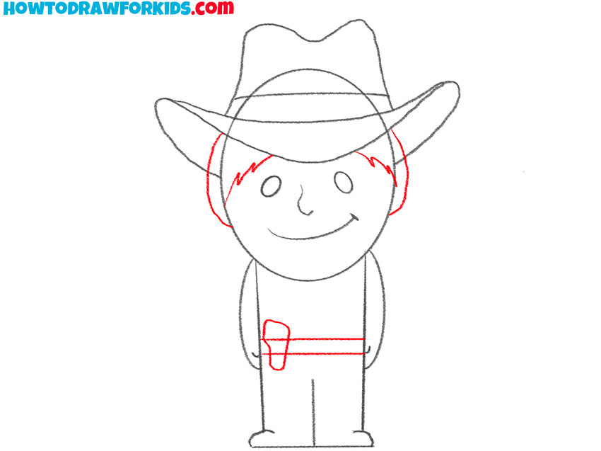 Add the hair, belt, and holster