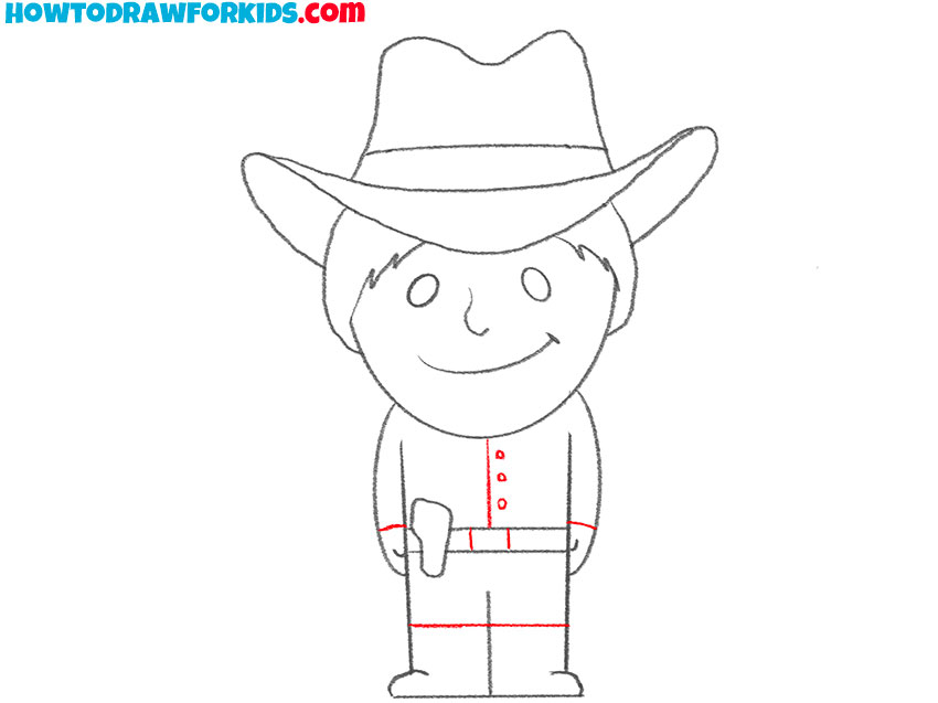 Illustrate the cowboy’s outfit features