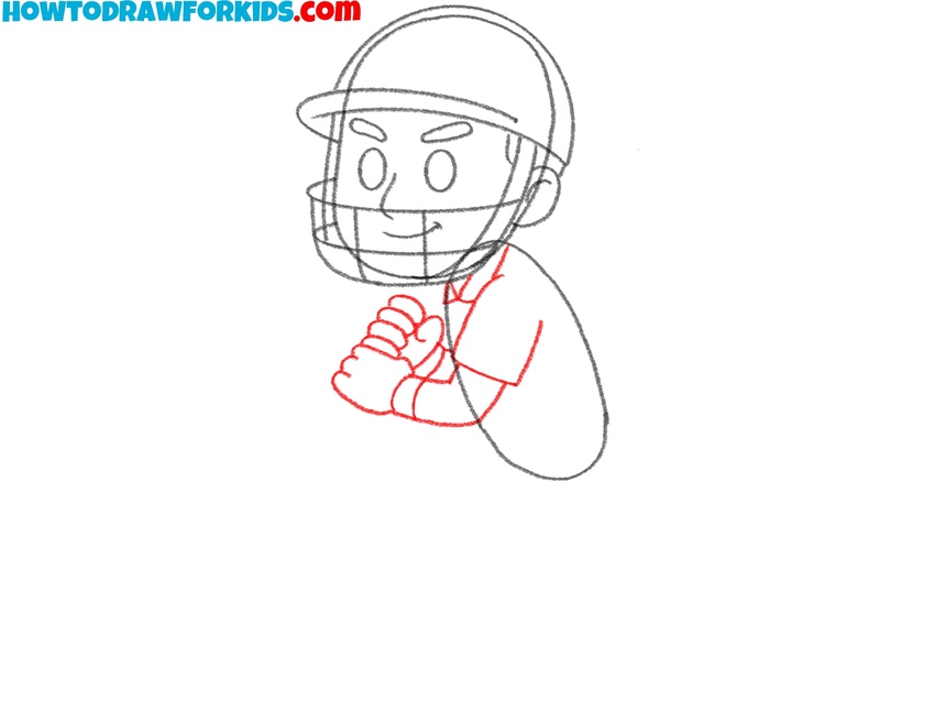 Sketch the arms in batting stance