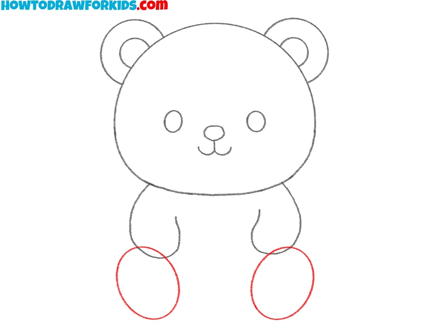 Sketch the bear’s bottom paws