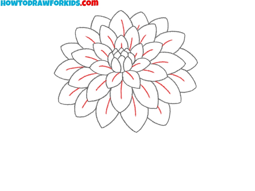 Sketch the fold lines inside petals