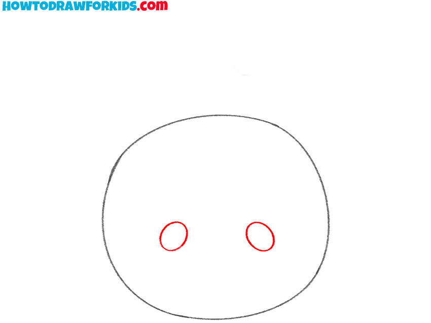 Sketch two round eyes on the face