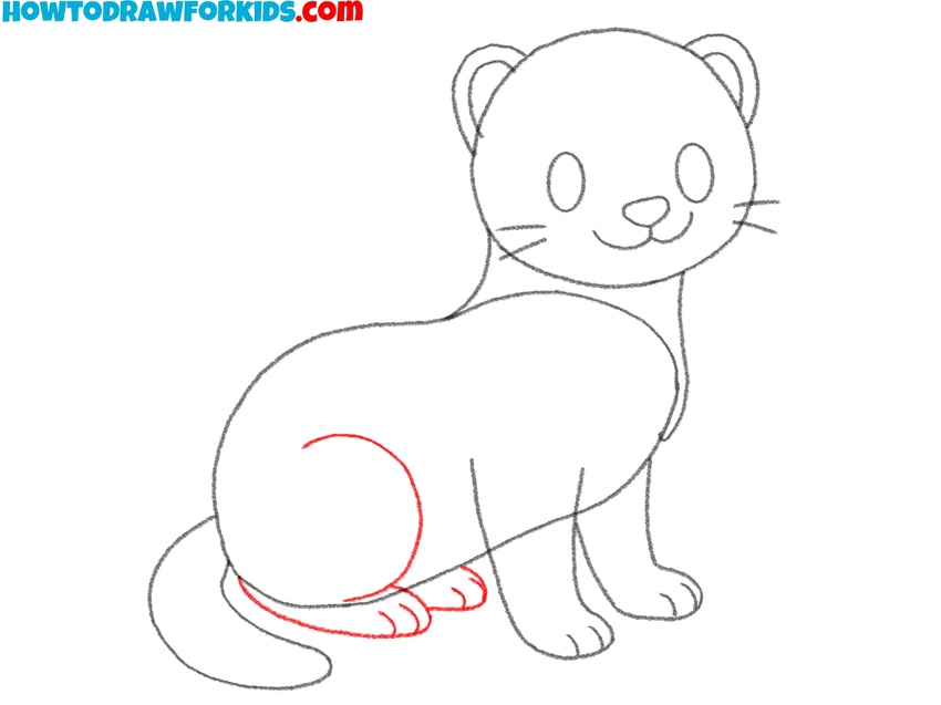 Illustrate the curved hind legs