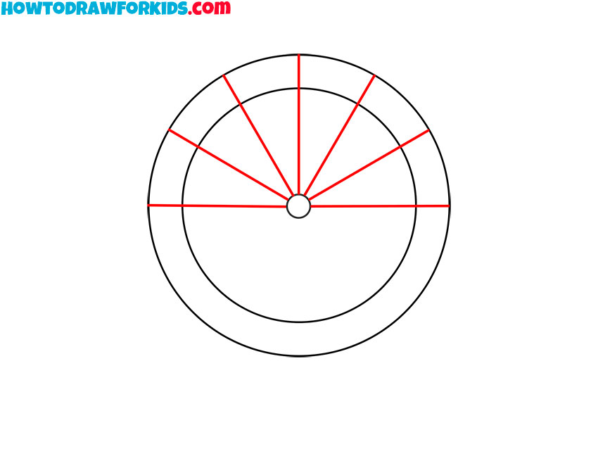 Sketch the first set of straight spokes