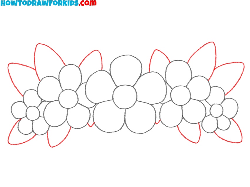 Sketch the large background leaves