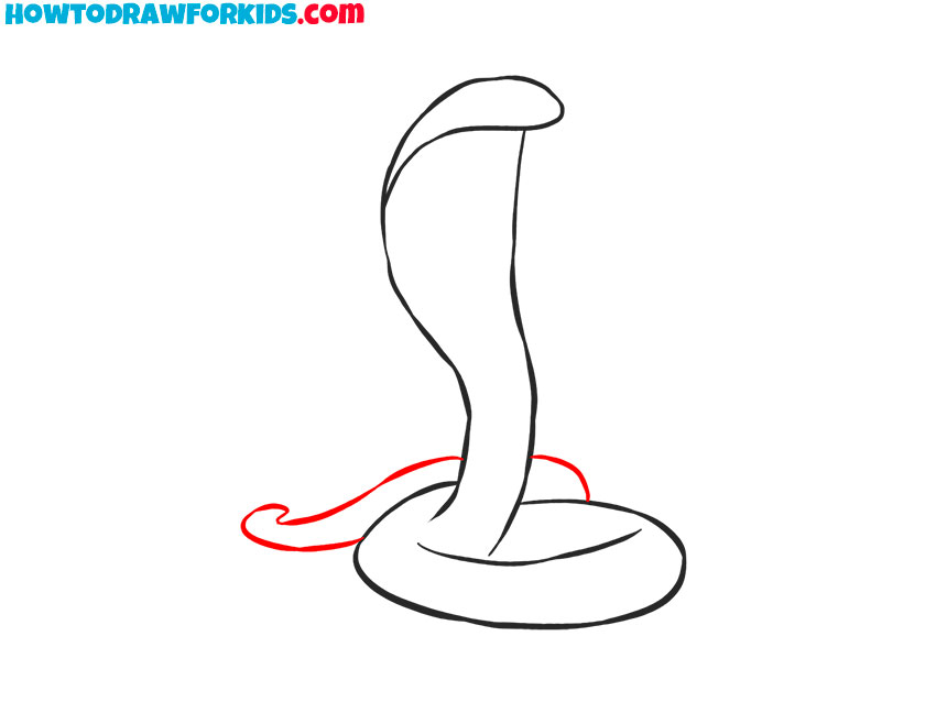 Draw the curved tail of the king cobra