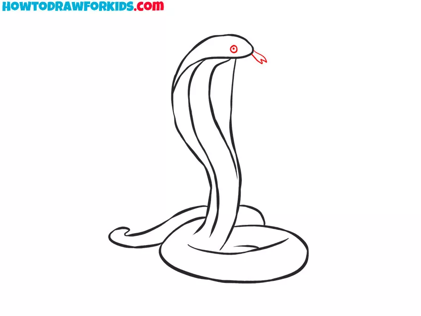 Draw the eyes and mouth of the king cobra