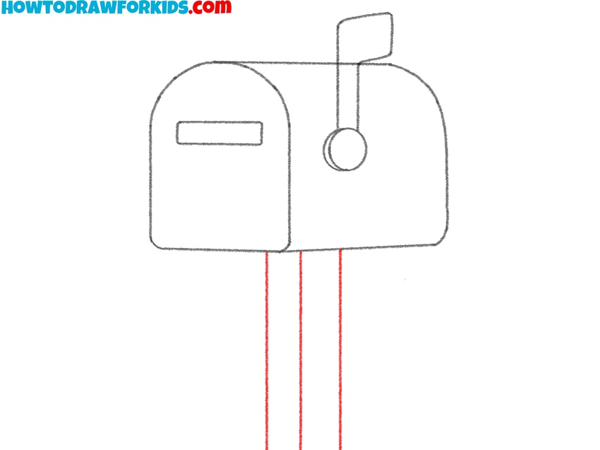 Draw the wooden post under the mailbox