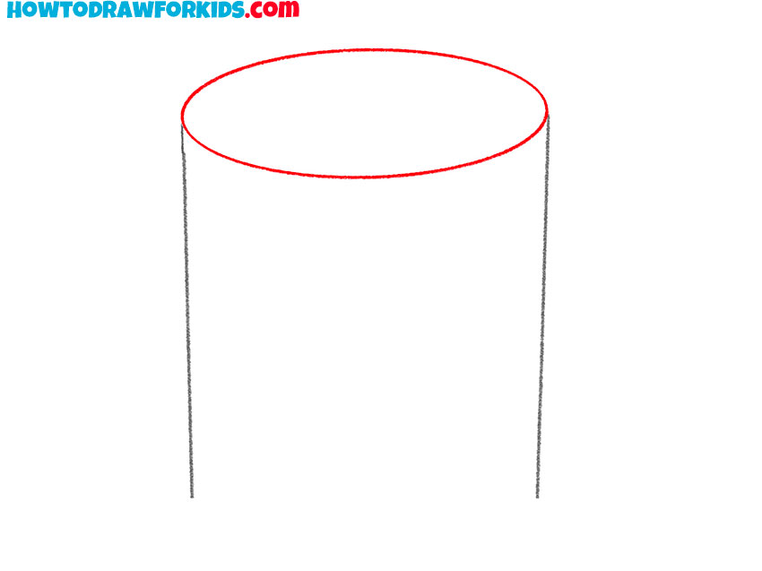 Draw the mug’s top rim