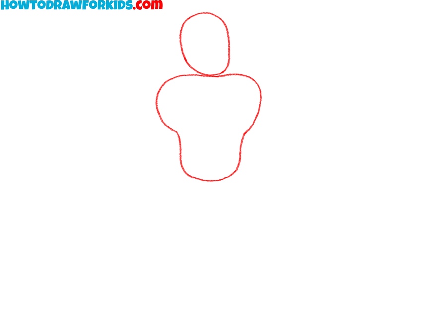 Sketch the head and muscular chest