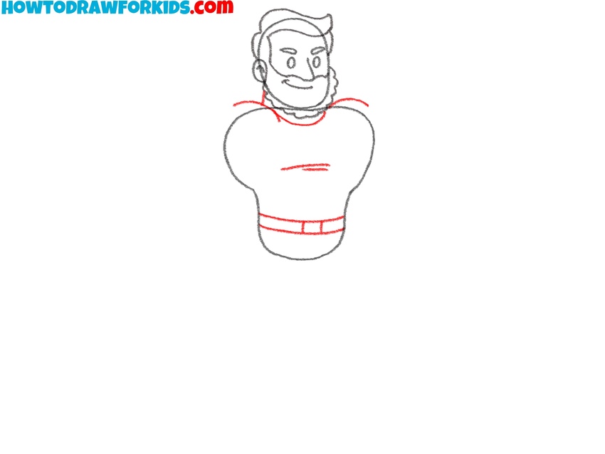 Draw the shoulder and chest muscles