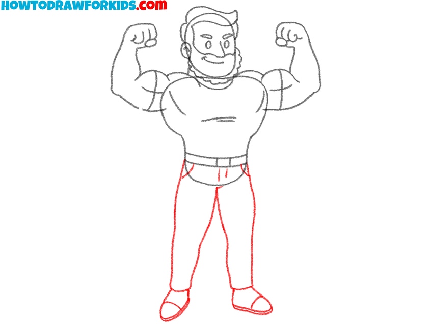 Sketch the strong legs and shoes