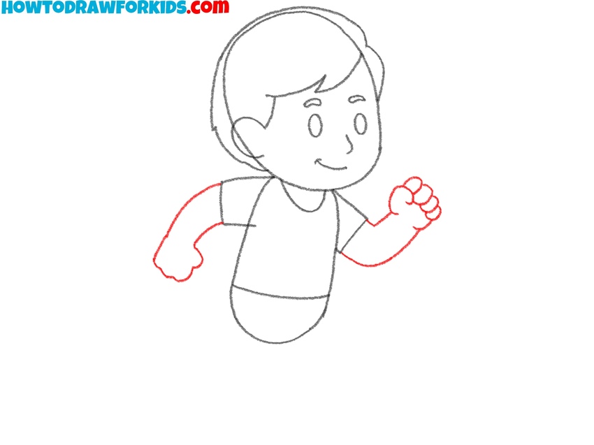 Sketch the bent arms and fists